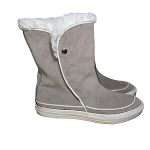 Converse All Stars Beverly Tan High Top Sneaker Boots Faux Fur US Womens 9.5